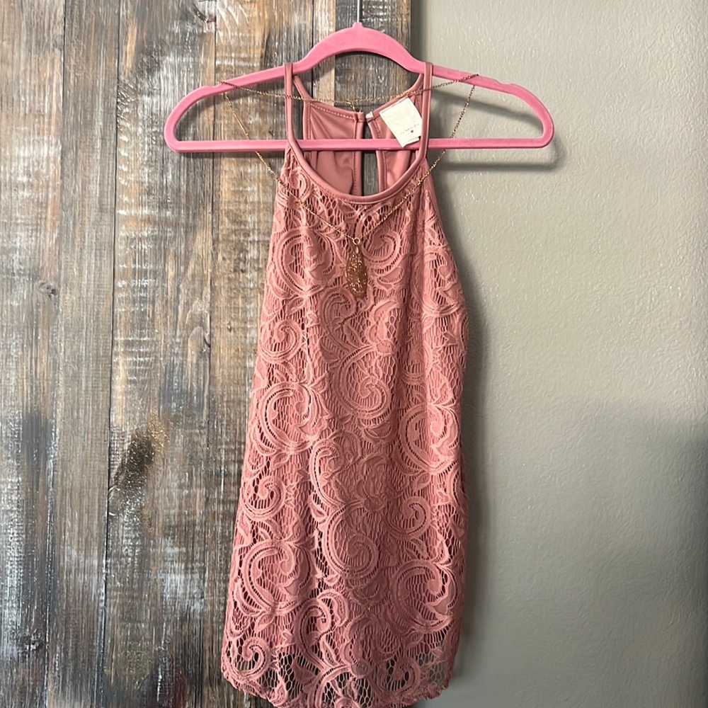 Elegant Pink Lace Halter Top